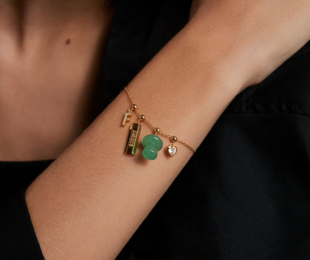 Charm Pdpaola seta piedra verde baño oro 18k CH01-113-U