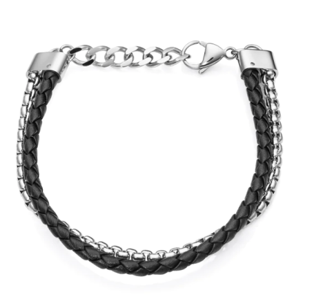 Pulsera Viceroy Heat de acero con cuero trenzado negro 6478P01010