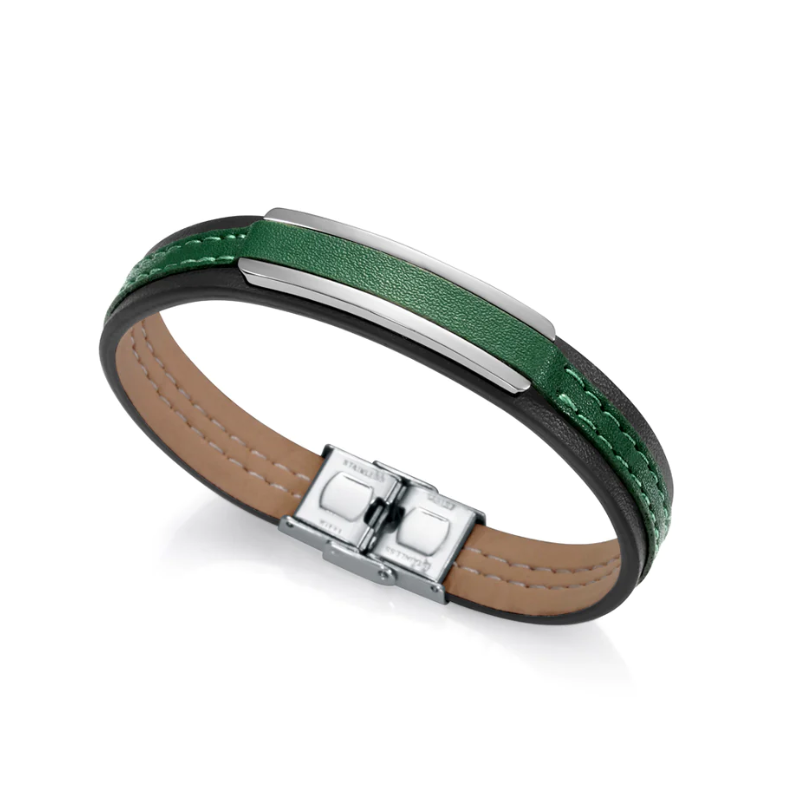 Pulsera Viceroy hombre acero y piel verde 15079P01016