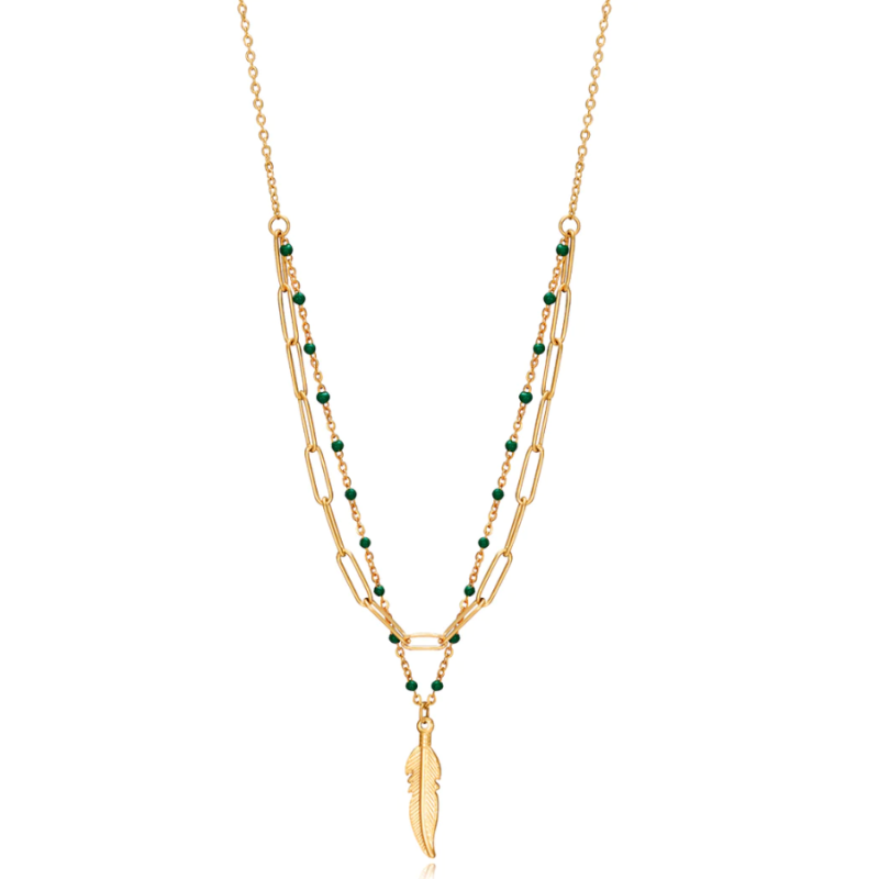 Collar Viceroy  pluma y esmalte acero dorado 75308C01012