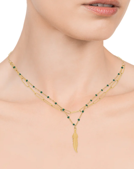 Collar Viceroy  pluma y esmalte acero dorado 75308C01012