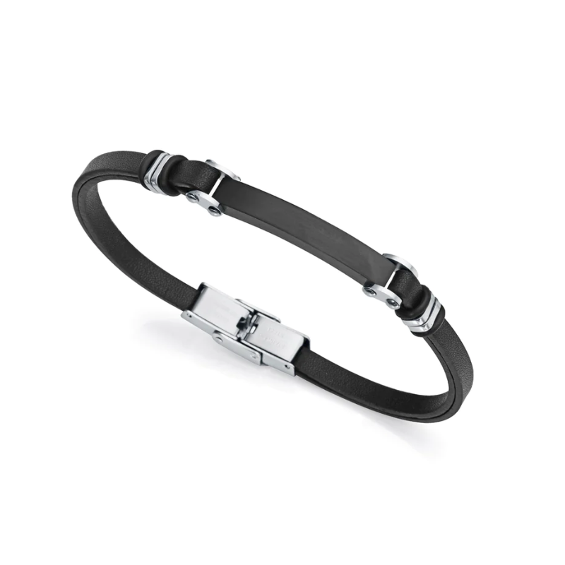 Pulsera Viceroy hombre acero piel negra 75324P01010