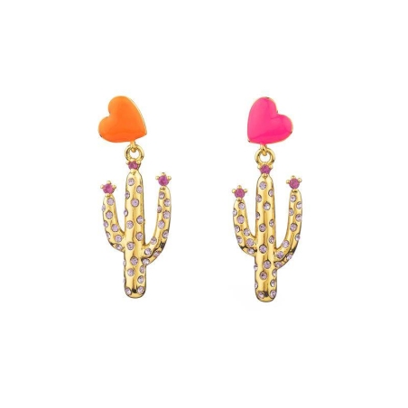 Pendientes Agatha Paris Rodeo Cáctus Baño Oro y Corazones Multicolor 2380433-256-TU