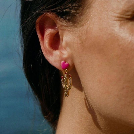 Pendientes Agatha Paris Rodeo Cáctus Baño Oro y Corazones Multicolor 2380433-256-TU
