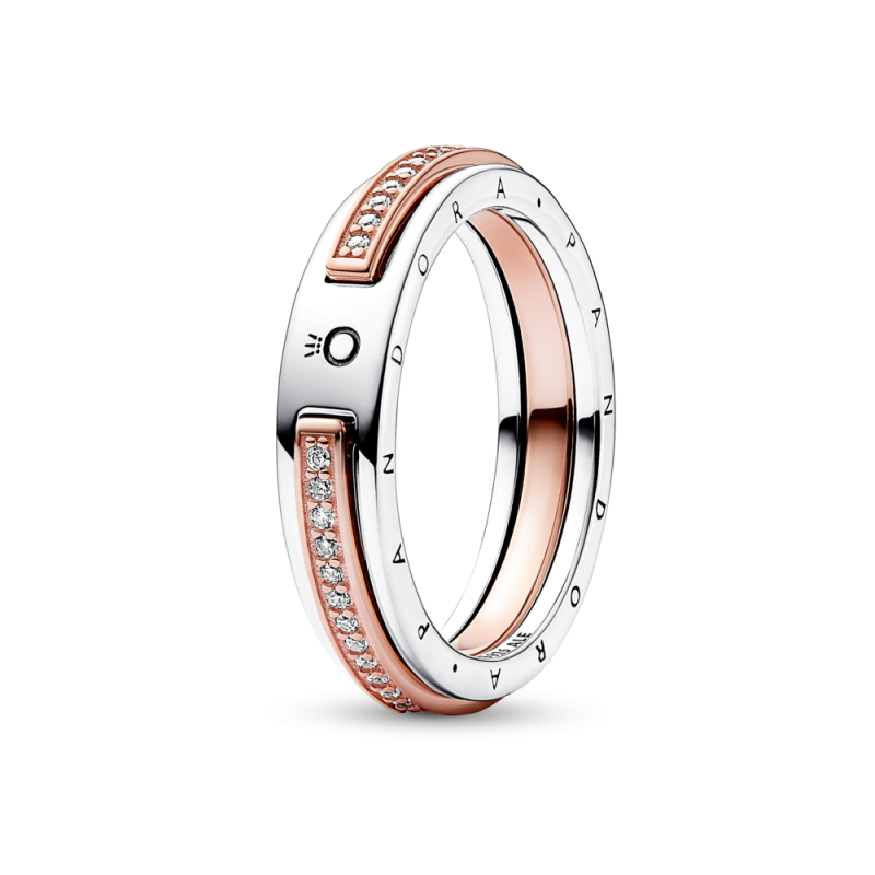 Anillo Pandora Logo & Pavé en Dos Tonos 182773C01 Anillo Pandora Logo & Pavé en Dos Tonos 182773C01