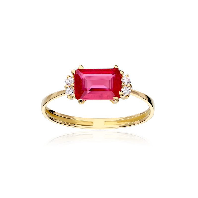 Anillo Oro 18k rubí y diamantes 0.06cts "Biella"