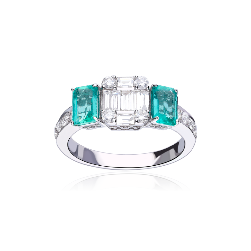 Anillo Oro 18k esmeraldas y diamantes 0.56cts "Bellagio"