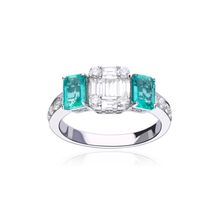 Anillo Oro 18k esmeraldas y diamantes 0.56cts "Bellagio"