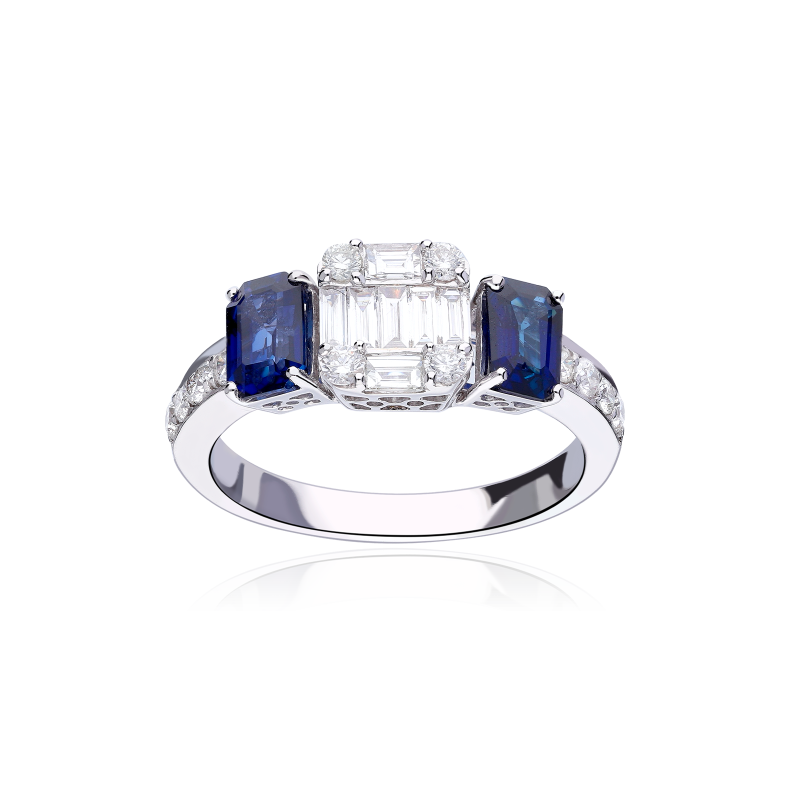 Anillo Oro 18k zafiros y diamantes 0.71cts "Bellagio"