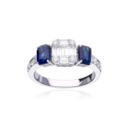 Anillo Oro 18k zafiros y diamantes 0.71cts "Bellagio"