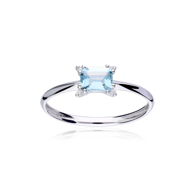 Anillo Oro 18k aguamarina y diamantes 0.02cts "Bagnasco"