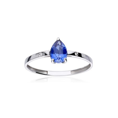 ANILLO LÁGRIMA AZUL ORO 18K ZAFIRO Y DIAMANTES 0.04CTS