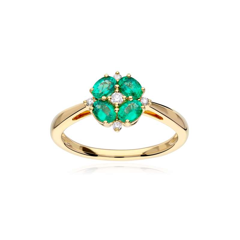 Anillo Oro 18k esmeraldas y diamantes 0.071cts "Bianzano"