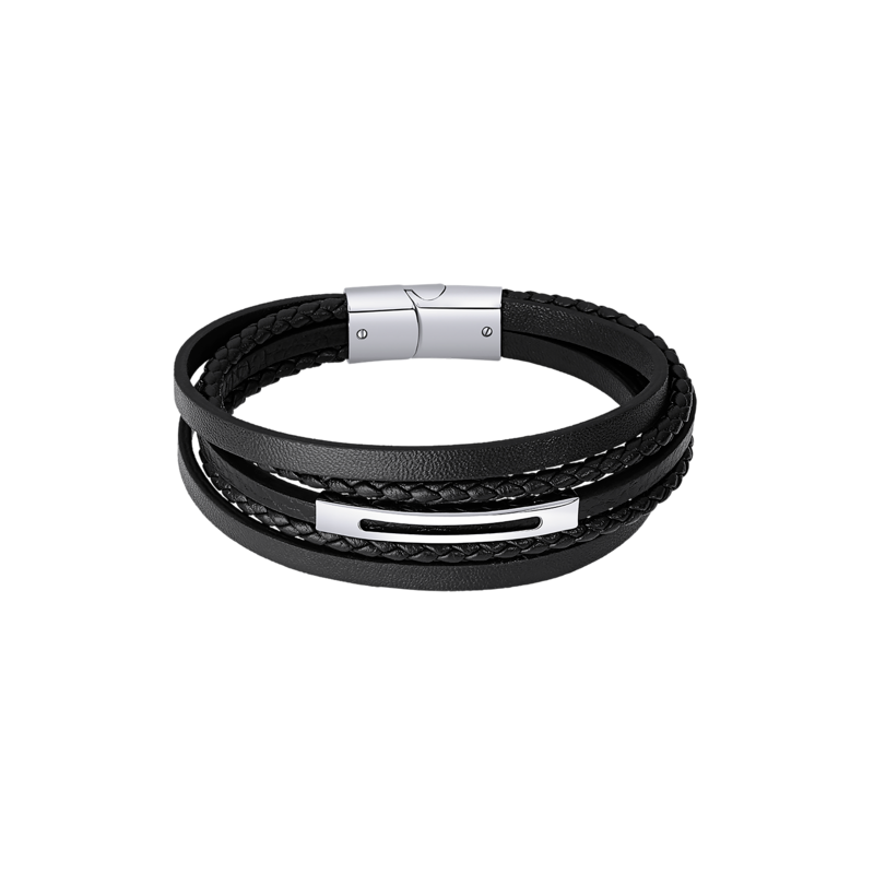 Pulsera Lotus style cuero negro hombre LS2145-2/3