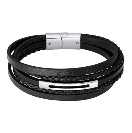 Pulsera Lotus style cuero negro hombre LS2145-2/3