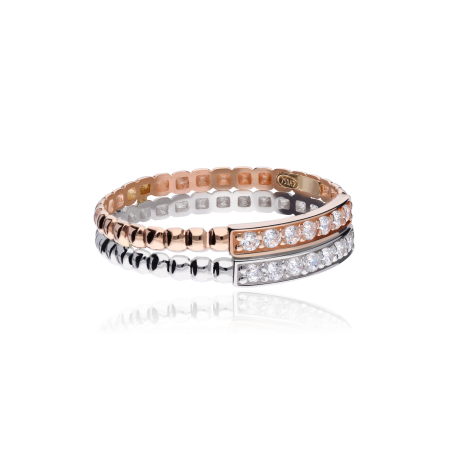 ANILLO ORO BLANCO Y ROSA 18K CON CIRCONITAS