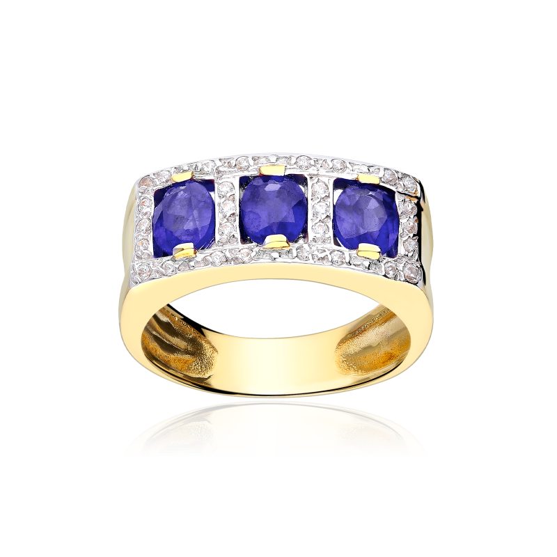 Anillo oro 18k, circonitas y zafiros "Salomé"