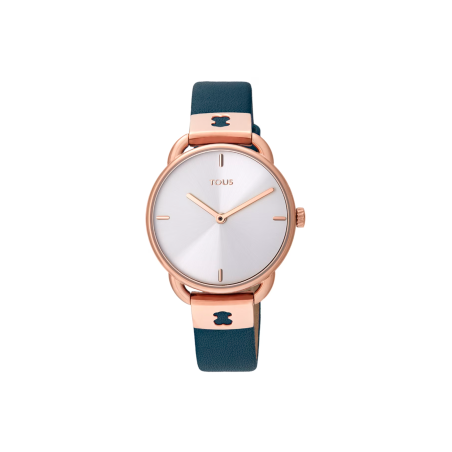 Reloj Tous let leather acero rosado correa piel azul 000351540