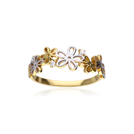 ANILLO "FLORES" ORO 18K BICOLOR Y CIRCONITAS