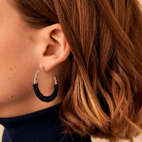 Pendientes Agatha Paris Criollas Twiggy Baño Plata y Piel Azul Marino 2351002-804-TU