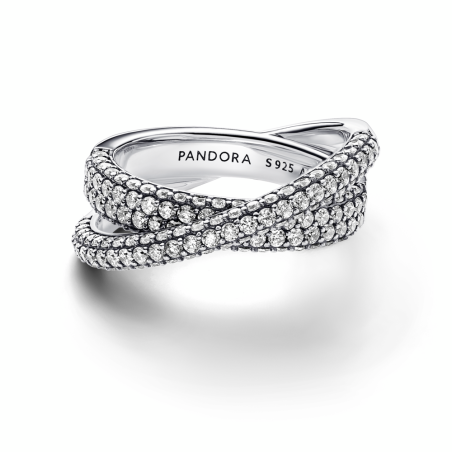 Anillo Pandora en plata de ley Doble Banda Cruzada en Pavé​ 193022C01