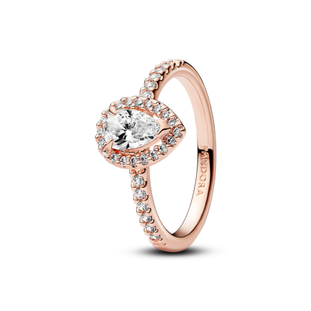 Anillo Pandora con un recubrimiento en oro rosa de 14k Halo Brillante Corte Pera​ 182835C01