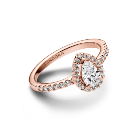 Anillo Pandora con un recubrimiento en oro rosa de 14k Halo Brillante Corte Pera​ 182835C01