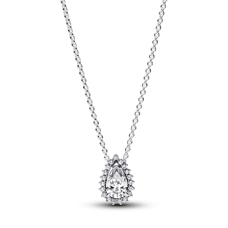Collar en plata de ley Halo Brillante Corte Pera 392832C01-45 Collar en plata de ley Halo Brillante Corte Pera 392832C01-45