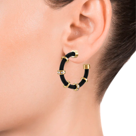 Pendientes Viceroy Chic acero milanesa en Ip negro y circonitas blancas 14110E01010