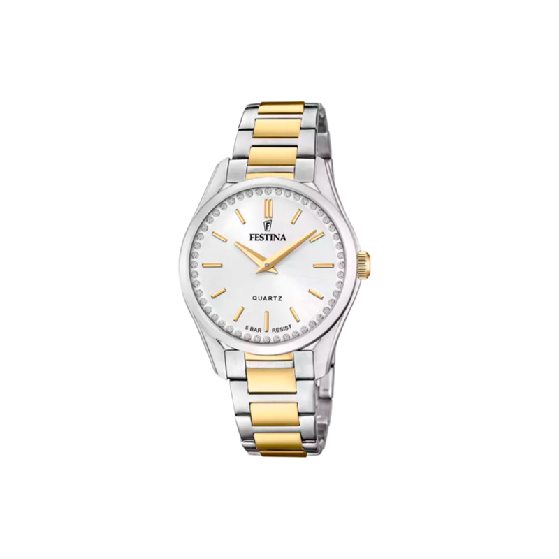 Reloj Festina mujer Mademoiselle esfera plateada y pulsera bicolor F20619/1