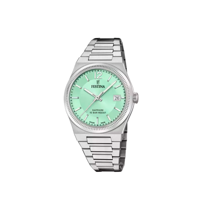 Reloj Festina mujer Swiss Made esfera verde y correa de acero inoxidable 316L F20035/3