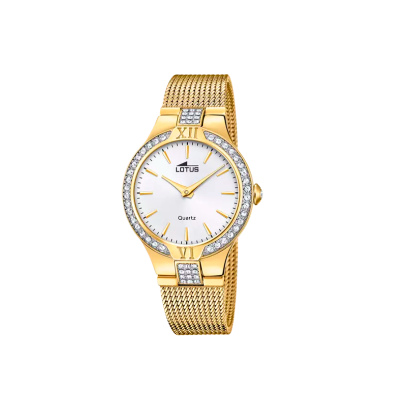 Reloj para chica Lotus transparente con brazalete dorado