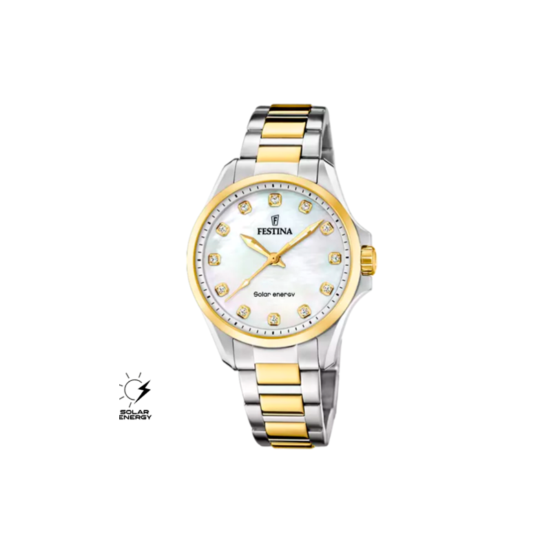 Reloj Festina mujer solar energy esfera crema y correa acero inoxidable 316L F20655/1