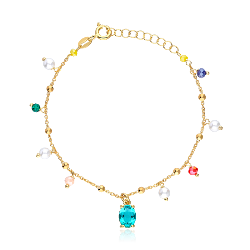 Pulsera "Arcoiris" Plata primera ley baño oro 18k