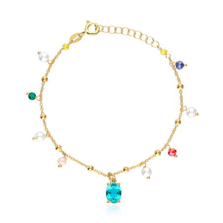 Pulsera "Arcoiris" Plata primera ley baño oro 18k