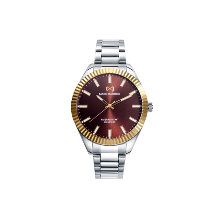 Reloj Mark Maddox hombre Shibuya bisel aluminio dorado esfera marrón y brazalete acero HM1005-47