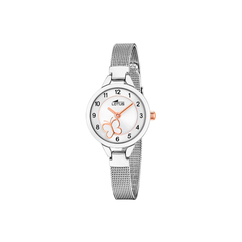 Reloj Lotus infantil esfera plateada con mariposa 18862/1