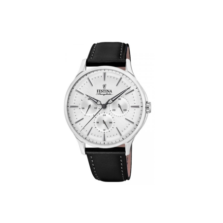 Reloj Festina hombre Daydate esfera blanca y correa piel negra F16991/2