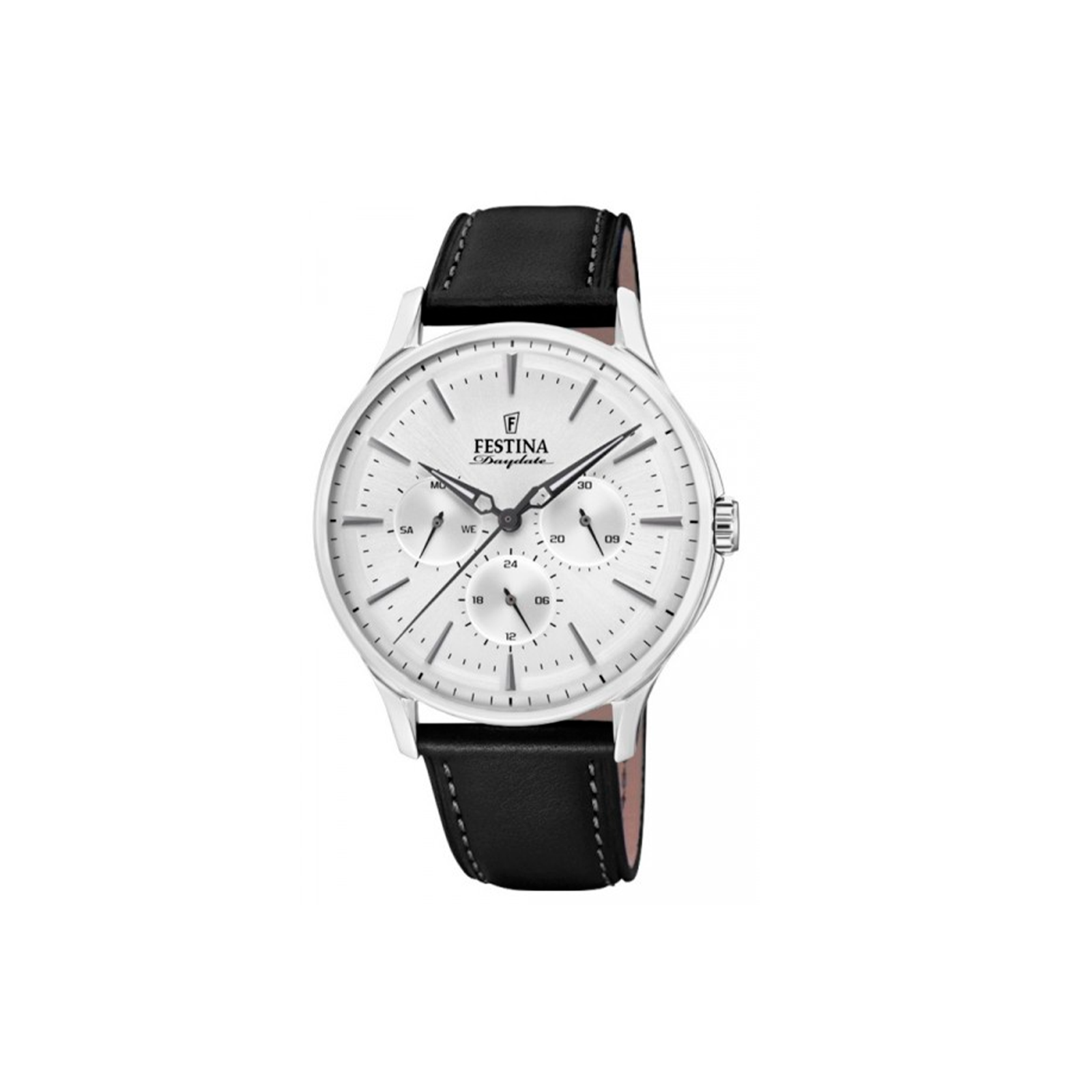 Reloj Festina hombre Daydate esfera blanca y correa piel negra F16991/2  Joyerías Sánchez