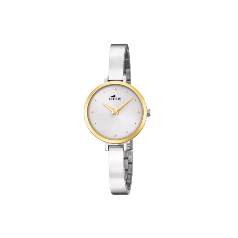 Reloj Lotus mujer esfera y correa plateada y bisel dorado 18546/1