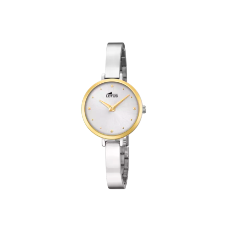 Reloj Lotus mujer esfera y correa plateada y bisel dorado 18546/1
