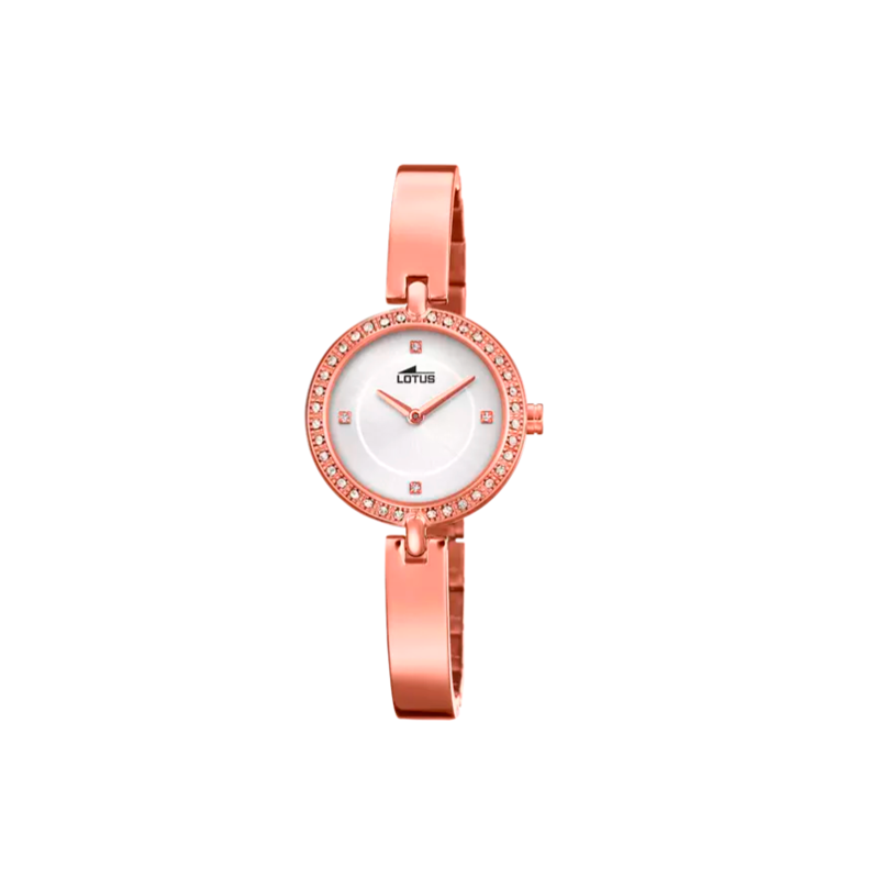 Reloj Lotus mujer esfera plateada circonitas, correa dorada rosé 18549/1