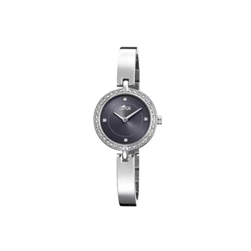 Reloj Lotus mujer negro circonitas, correa acero inoxidable 316L 18547/2