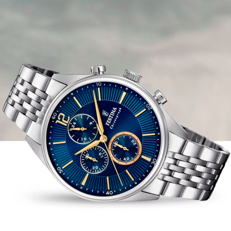 Reloj Festina hombre Timeless Chronograph esfera azul con detalles dorados F20285/3