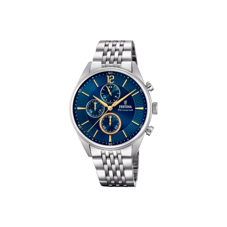 Reloj Festina hombre Timeless Chronograph esfera azul con detalles dorados F20285/3