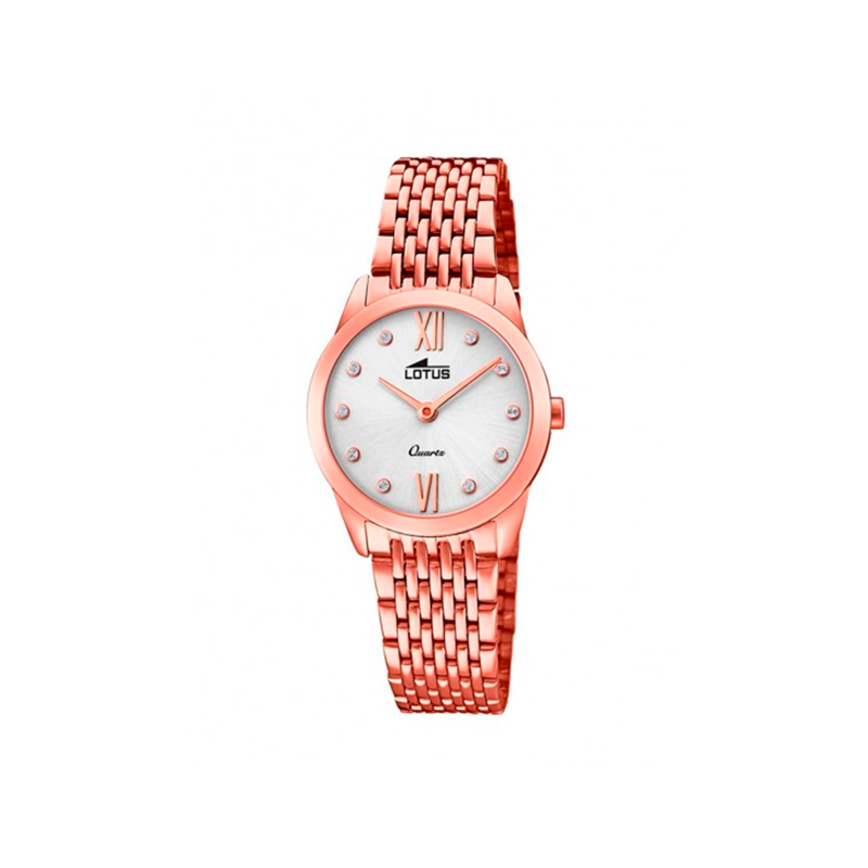 Reloj Lotus mujer esfera plateada bisel y correa dorado rosa 18478/1