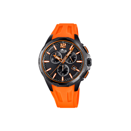 Reloj Lotus hombre esfera negra correa caucho naranja 18591/6