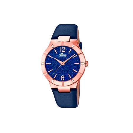 Reloj Lotus mujer Trendy azul, bisel oro rosa y correa cuero 18610/4