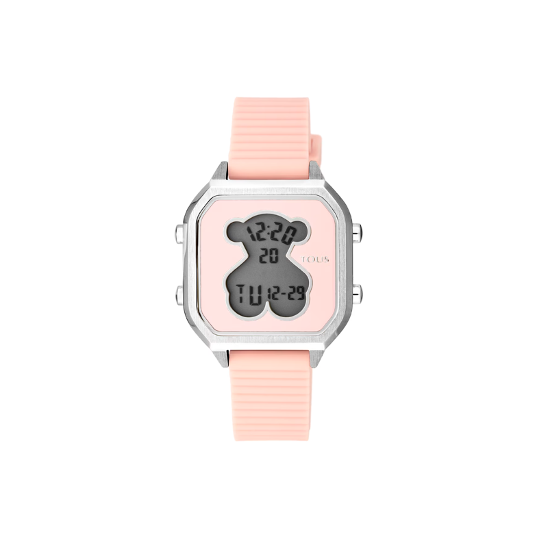 Reloj Tous digital D-Bear Teen de acero con correa de silicona rosa  100350385 - Joyerías Sánchez
