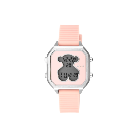 Reloj Tous digital D-Bear Teen de acero con correa de silicona rosa 100350385